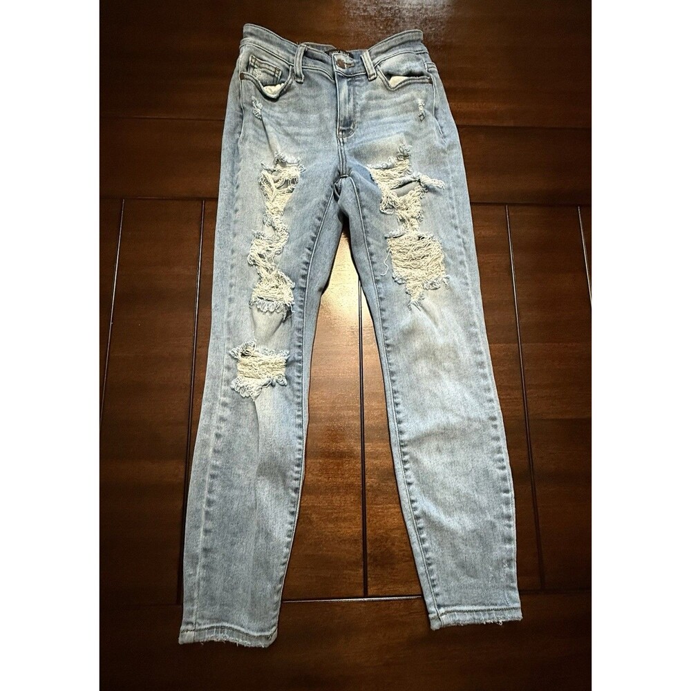 ๐ฅJudy Blue Distressed Boyfriend Fit Jeans Womens Size 0/24 Medium Wash Denim
